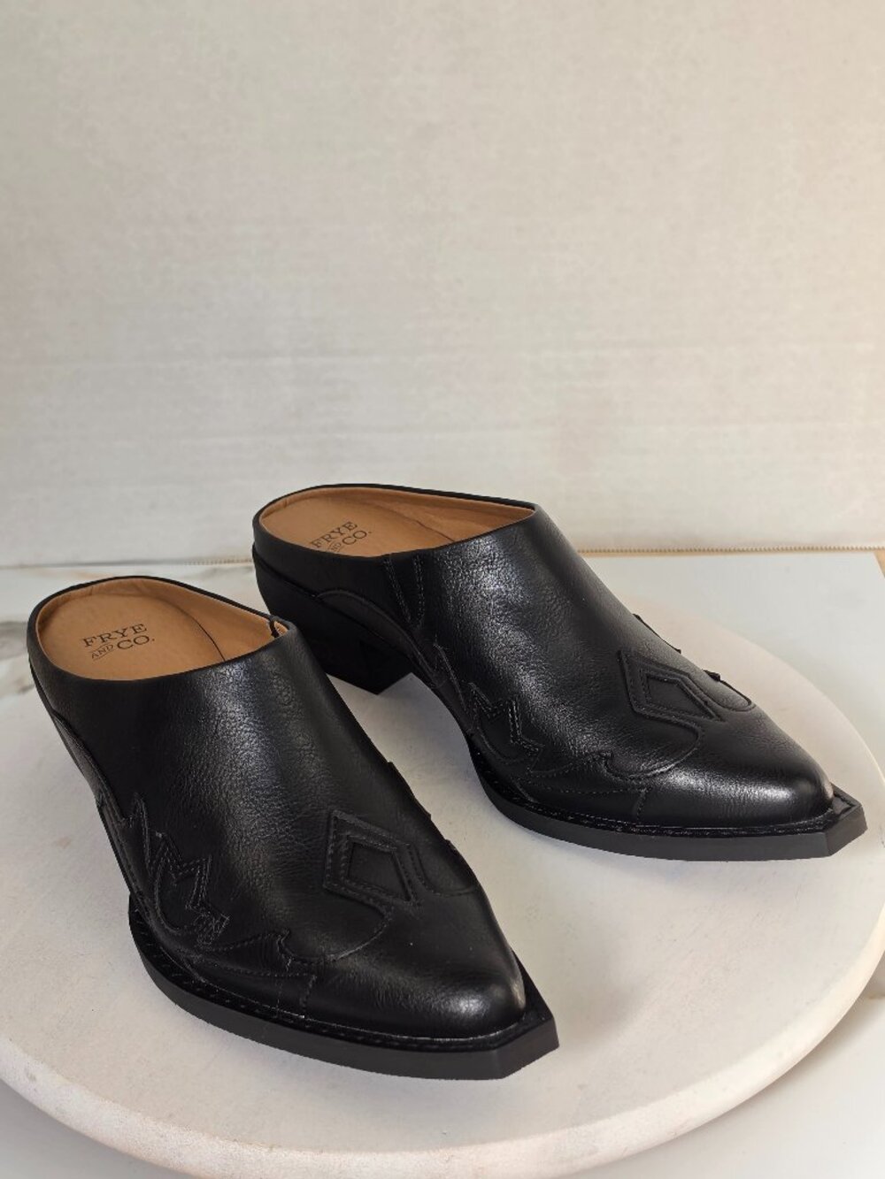 Frye and Co. Irlene Black Western Chunky Block Heel Slip On Mules Size 9M